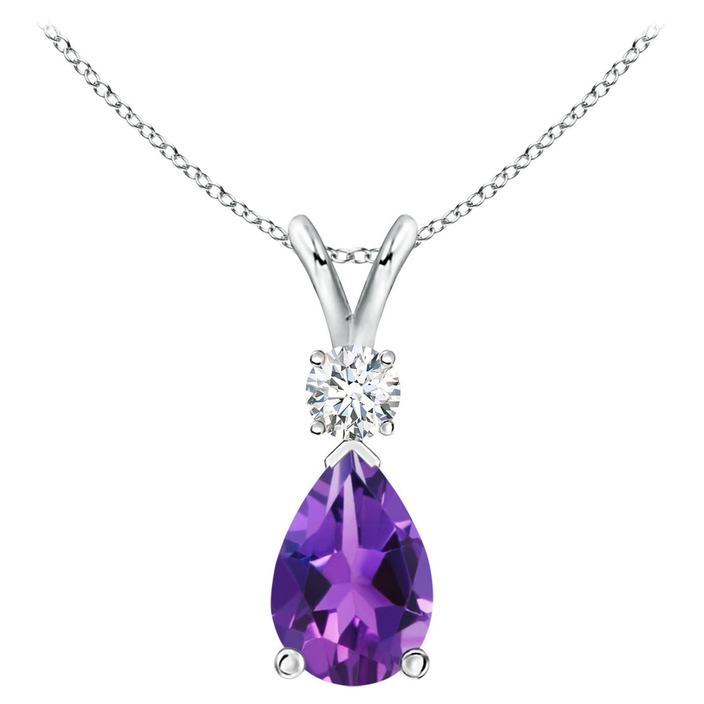 ANGARA Natural 1.60ct Amethyst Teardrop Pendant with Diamond in 14K White Gold