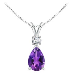 ANGARA Natural 1.60ct Amethyst Teardrop Pendant with Diamond in 14K White Gold
