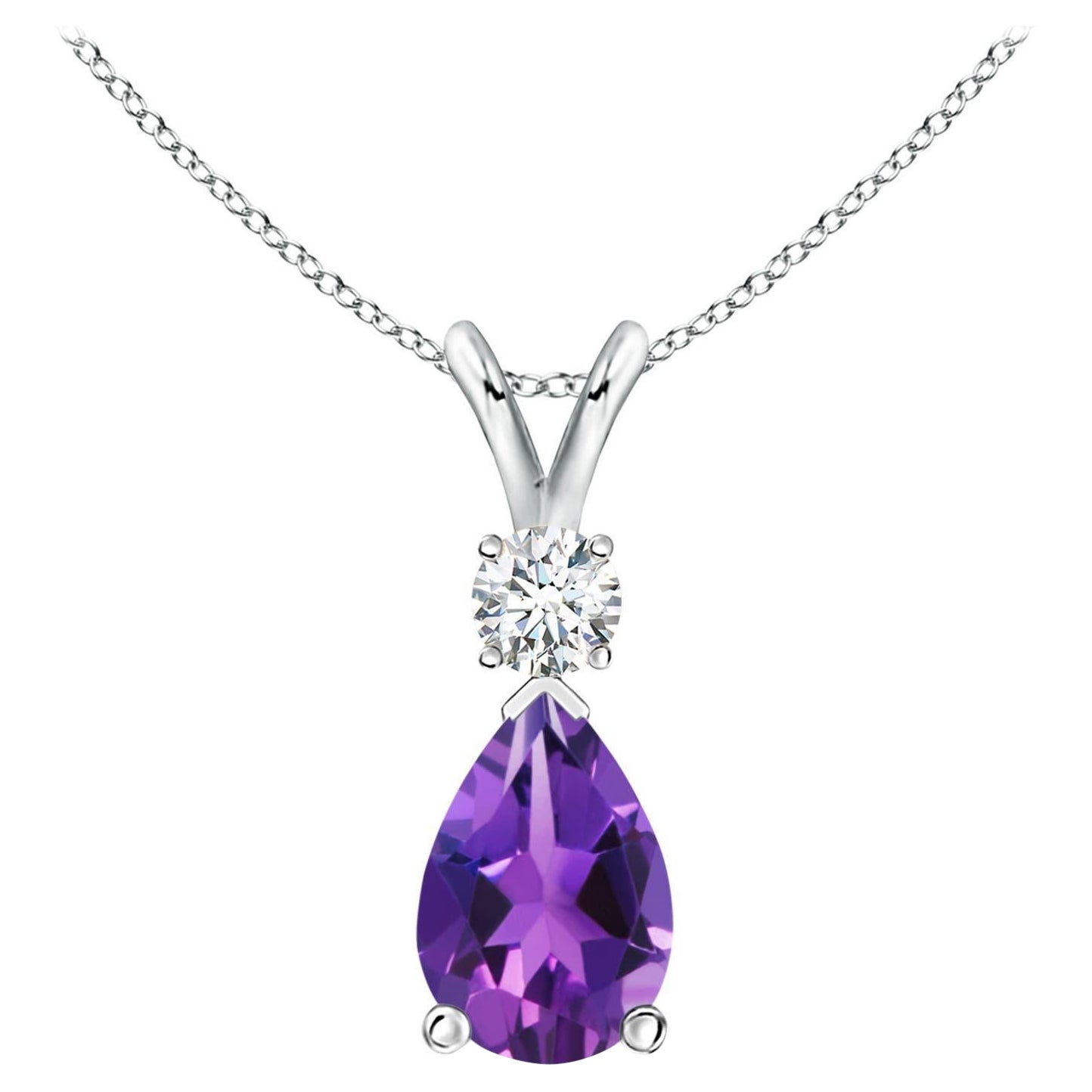 ANGARA Natural 2.80ct Amethyst Teardrop Pendant with Diamond in 14K White Gold For Sale