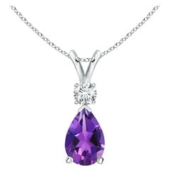 ANGARA Natural 2.80ct Amethyst Teardrop Pendant with Diamond in 14K White Gold