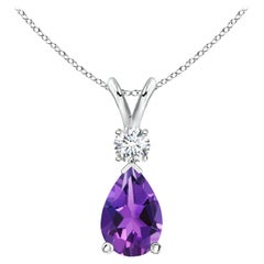ANGARA Colgante de lágrima de amatista natural de 2,80 ct con diamante en oro blanco de 14 quilates
