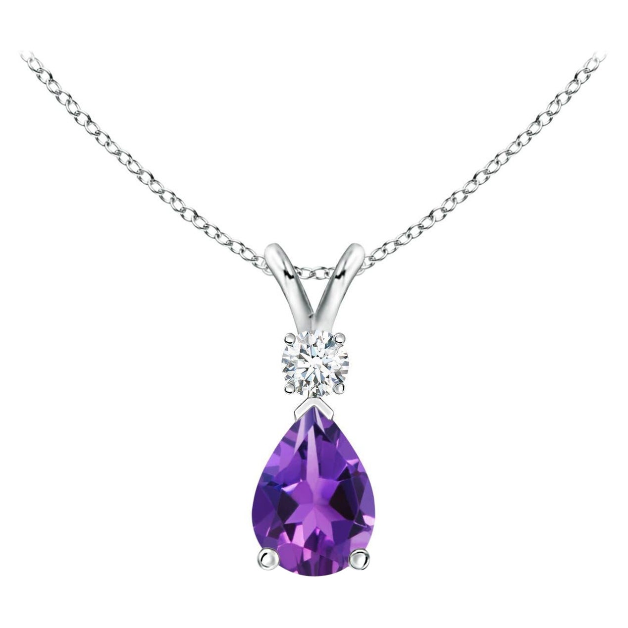 ANGARA Natural 0.60ct Amethyst Teardrop Pendant with Diamond in 14K White Gold