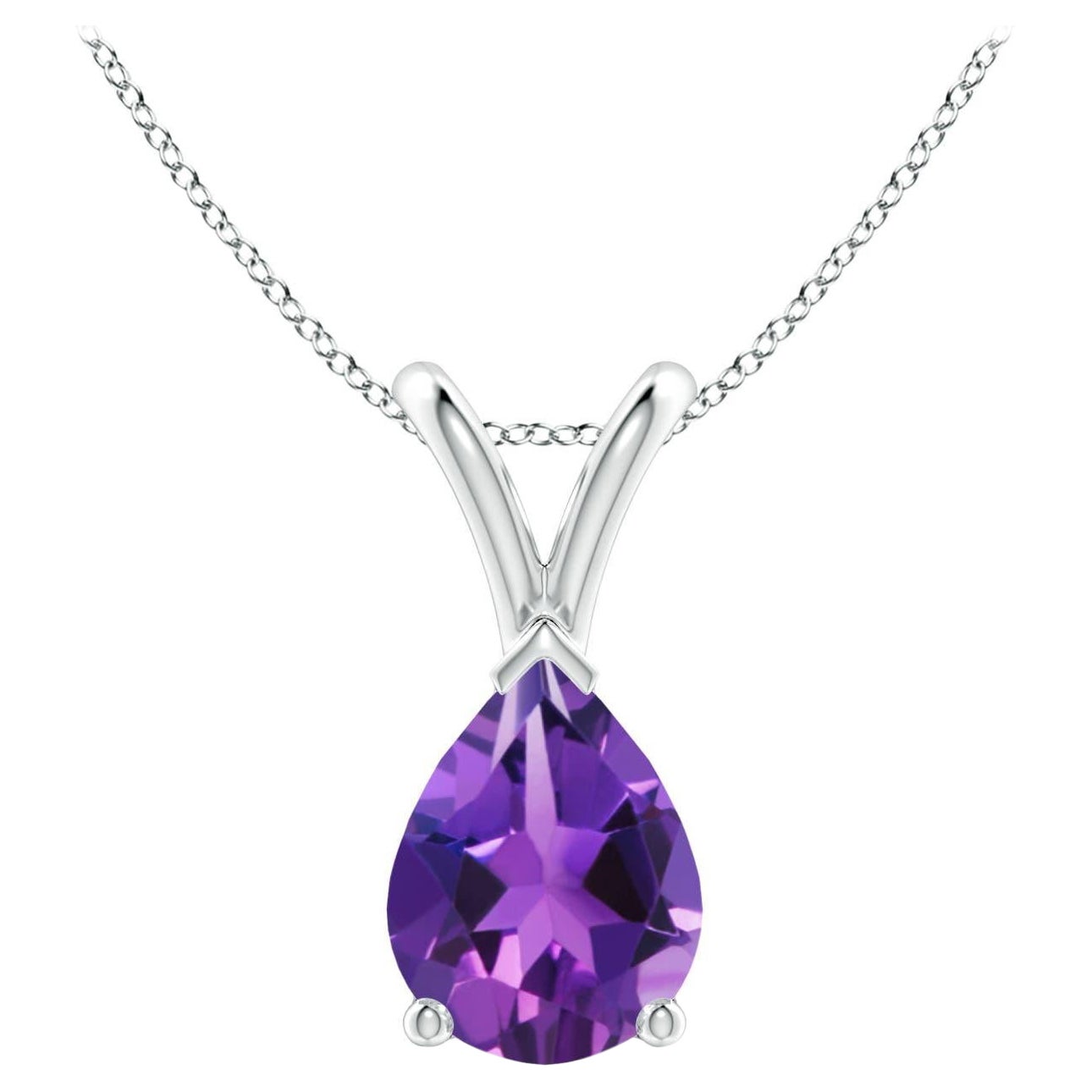 ANGARA Natural Pear-Shaped 1ct Amethyst Solitaire Pendant in Platinum For Sale