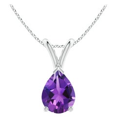 ANGARA Natural Pear-Shaped 1ct Amethyst Solitaire Pendant in Platinum