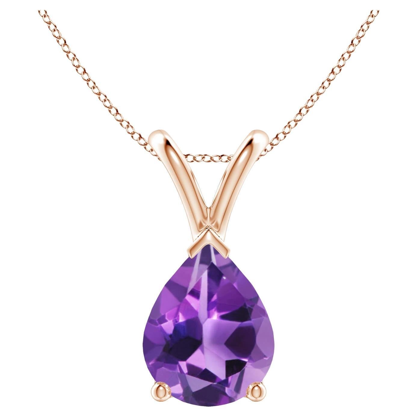 ANGARA Natural Pear-Shaped 1.5ct Amethyst Solitaire Pendant in 14K Rose Gold
