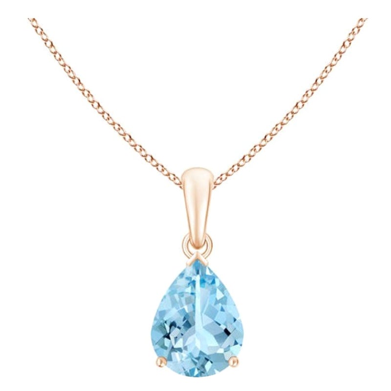 ANGARA Natural Pear-Shaped 1.25ct Aquamarine Solitaire Pendant in 14K Rose Gold