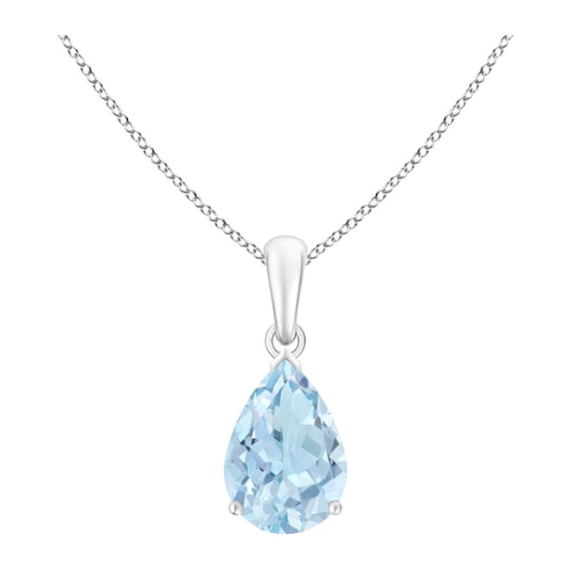 ANGARA Natural Pear-Shaped 1.60ct Aquamarine Solitaire Pendant in 14K White Gold