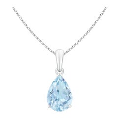 ANGARA Colgante solitario de aguamarina natural en forma de pera de 1,60 ct en oro blanco de 14 quilates