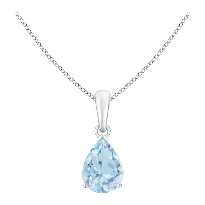 ANGARA Natural Pear-Shaped 0.85ct Aquamarine Solitaire Pendant in 14K White Gold For Sale