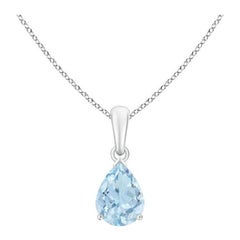 ANGARA Colgante solitario de aguamarina natural en forma de pera de 0,85 ct en oro blanco de 14 quilates