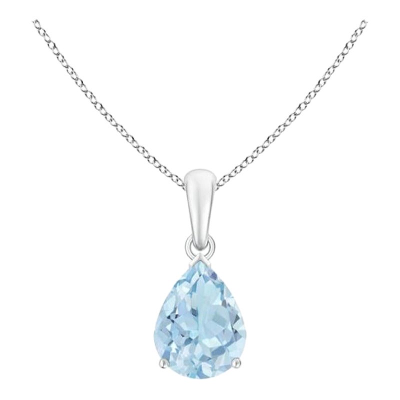 ANGARA Natural Pear-Shaped 1.25ct Aquamarine Solitaire Pendant in 14K White Gold