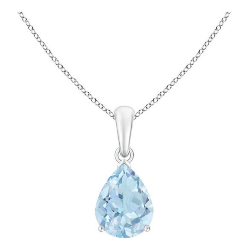 ANGARA Colgante solitario de aguamarina natural en forma de pera de 1,25 ct en oro blanco de 14 quilates