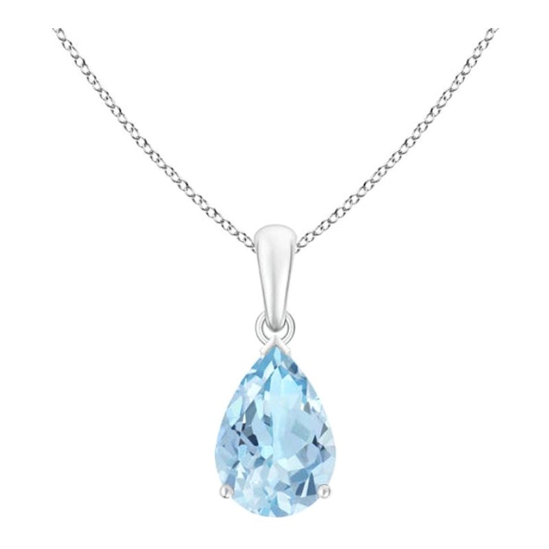 ANGARA Colgante solitario de aguamarina natural en forma de pera de 1,60 ct en oro blanco de 14 quilates