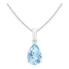 ANGARA Colgante solitario de aguamarina natural en forma de pera de 1,60 ct en oro blanco de 14 quilates