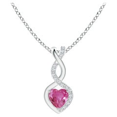 Natural 0.25ct Pink Sapphire Infinity Heart Pendant Diamonds in 14K White Gold