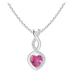 Colgante Corazón Infinito Zafiro Rosa Natural 0,25ct Diamantes en Oro Blanco 14K