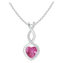 Colgante Corazón Infinito Zafiro Rosa Natural 0,55ct Diamantes en Oro Blanco 14K
