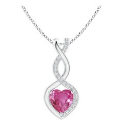 Natürlicher 0,80 Karat rosa Saphir Unendlichkeitsherz-Anhänger aus 14 Karat Weißgold mit Diamanten
