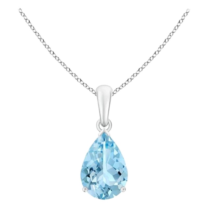 ANGARA Natural Pear-Shaped 1.60ct Aquamarine Solitaire Pendant in 14K White Gold For Sale