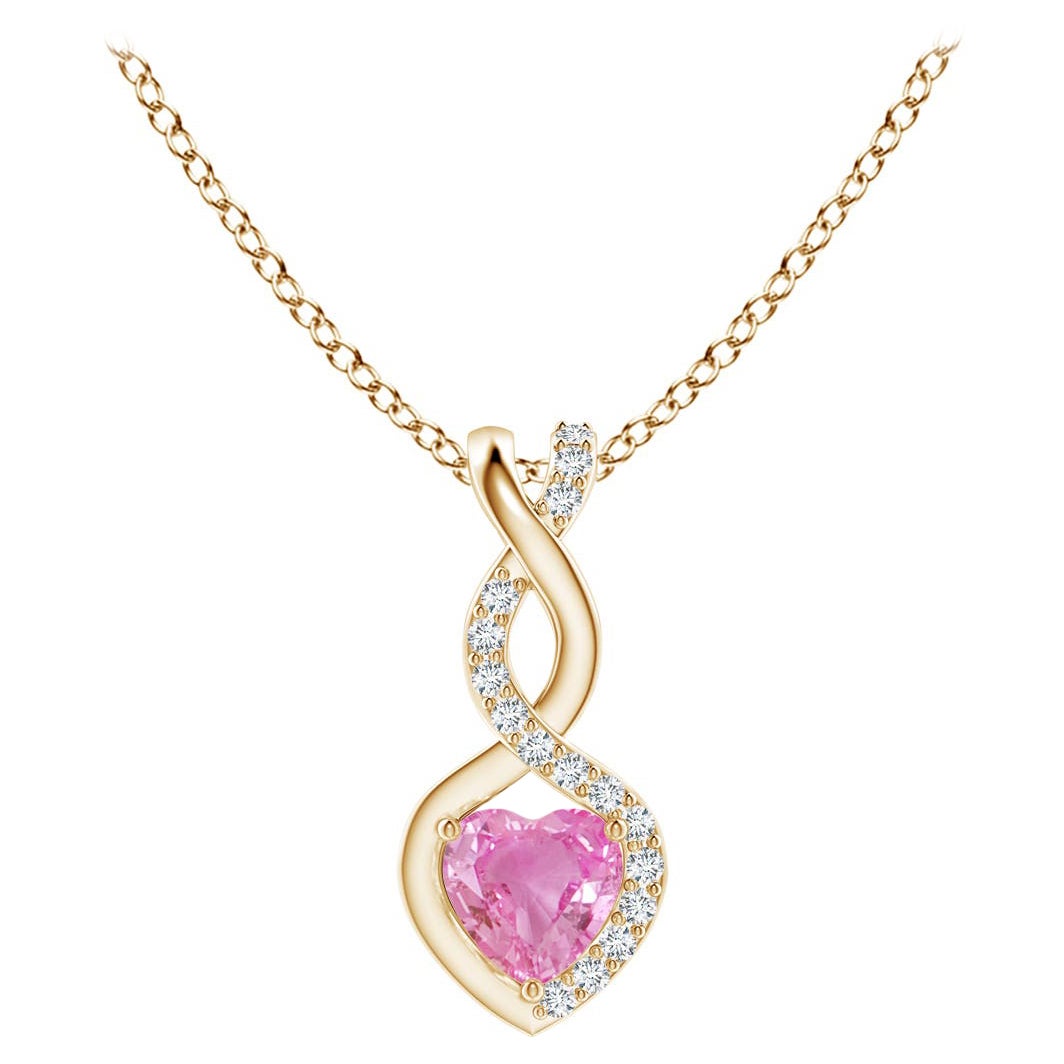 Colgante Corazón Infinito Zafiro Rosa Natural 0,25ct Diamantes en Oro Amarillo 14K