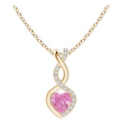 Colgante Corazón Infinito Zafiro Rosa Natural 0,25ct Diamantes en Oro Amarillo 14K