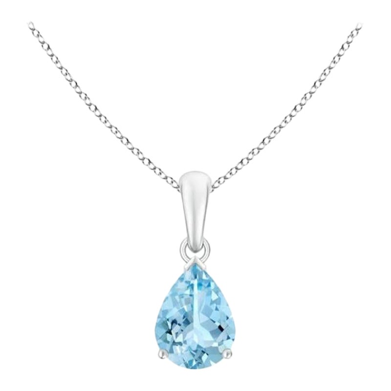 ANGARA Natural Pear-Shaped 0.85ct Aquamarine Solitaire Pendant in 14K White Gold For Sale