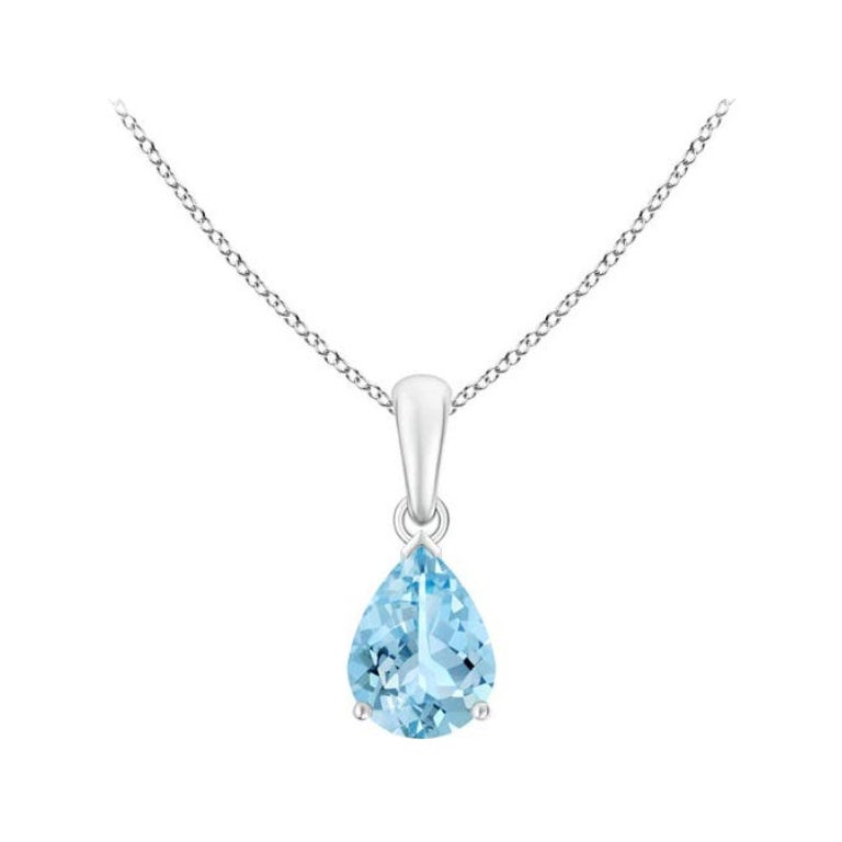 ANGARA Colgante solitario de aguamarina natural en forma de pera de 0,85 ct en oro blanco de 14 quilates