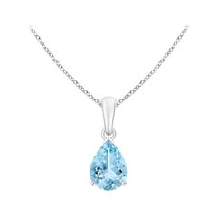 ANGARA Colgante solitario de aguamarina natural en forma de pera de 0,85 ct en oro blanco de 14 quilates