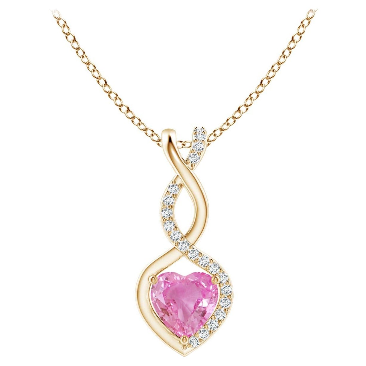 Natural 0.55ct Pink Sapphire Infinity Heart Pendant Diamonds in 14K Yellow Gold