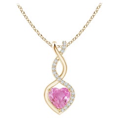 Pendentif cœur infini en or jaune 14 carats avec saphir rose naturel 0,55 carat