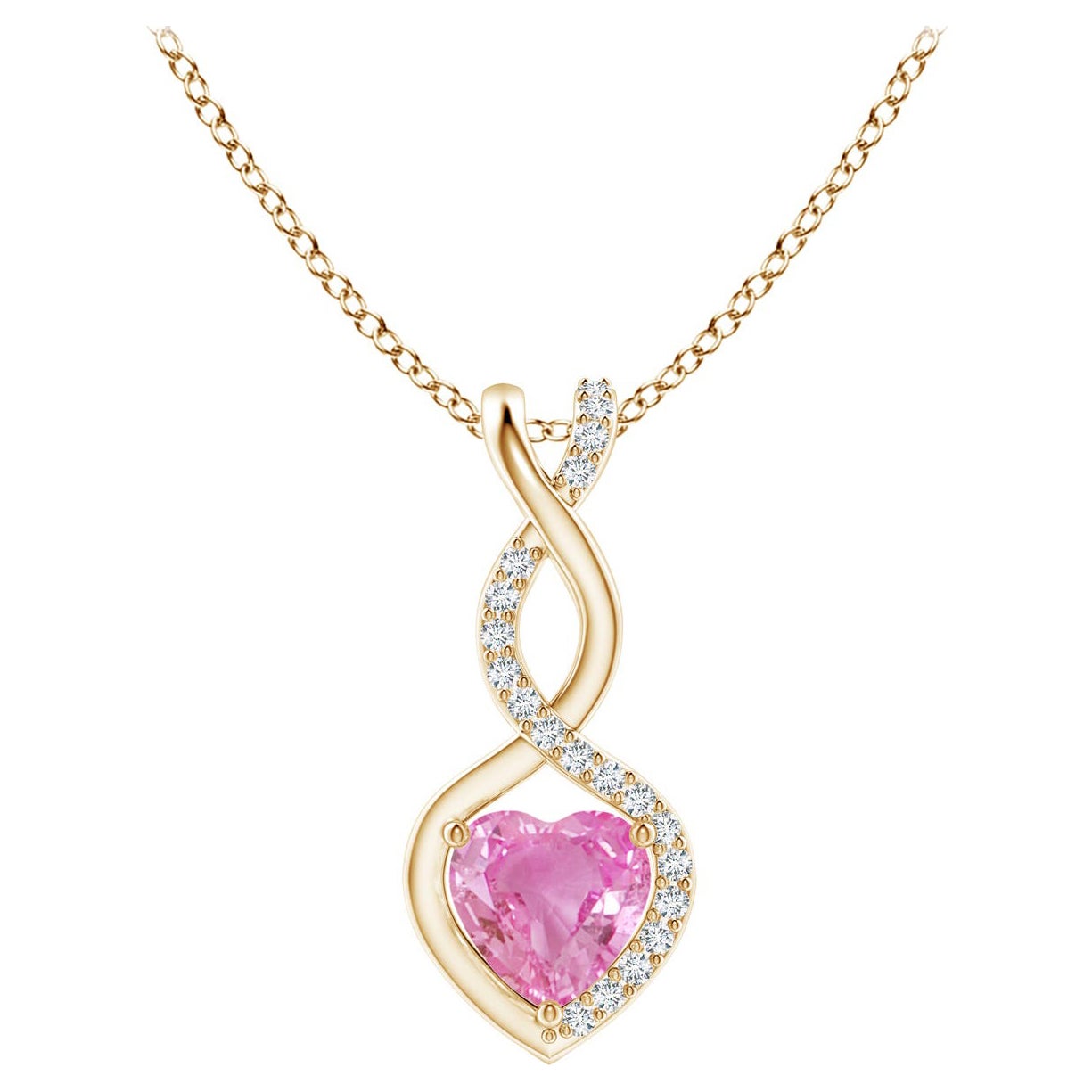 Colgante Corazón Infinito Zafiro Rosa Natural 0.55ct Diamantes en Oro Amarillo 14K