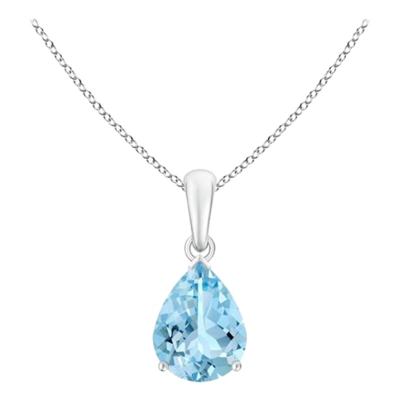 ANGARA Natural Pear-Shaped 1.25ct Aquamarine Solitaire Pendant in 14K White Gold For Sale