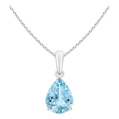 ANGARA Pendentif solitaire en or blanc 14 carats avec aigue-marine naturelle en forme de poire de 1,25 carat