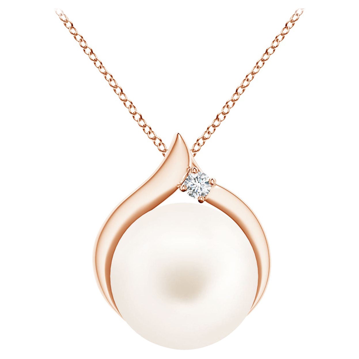 Freshwater Cultured Pearl Solitaire Pendant with Diamond in 14K Rose Gold For Sale