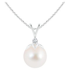 Freshwater Cultured Pearl V-Bale Pendant with Diamond in 14K White Gold