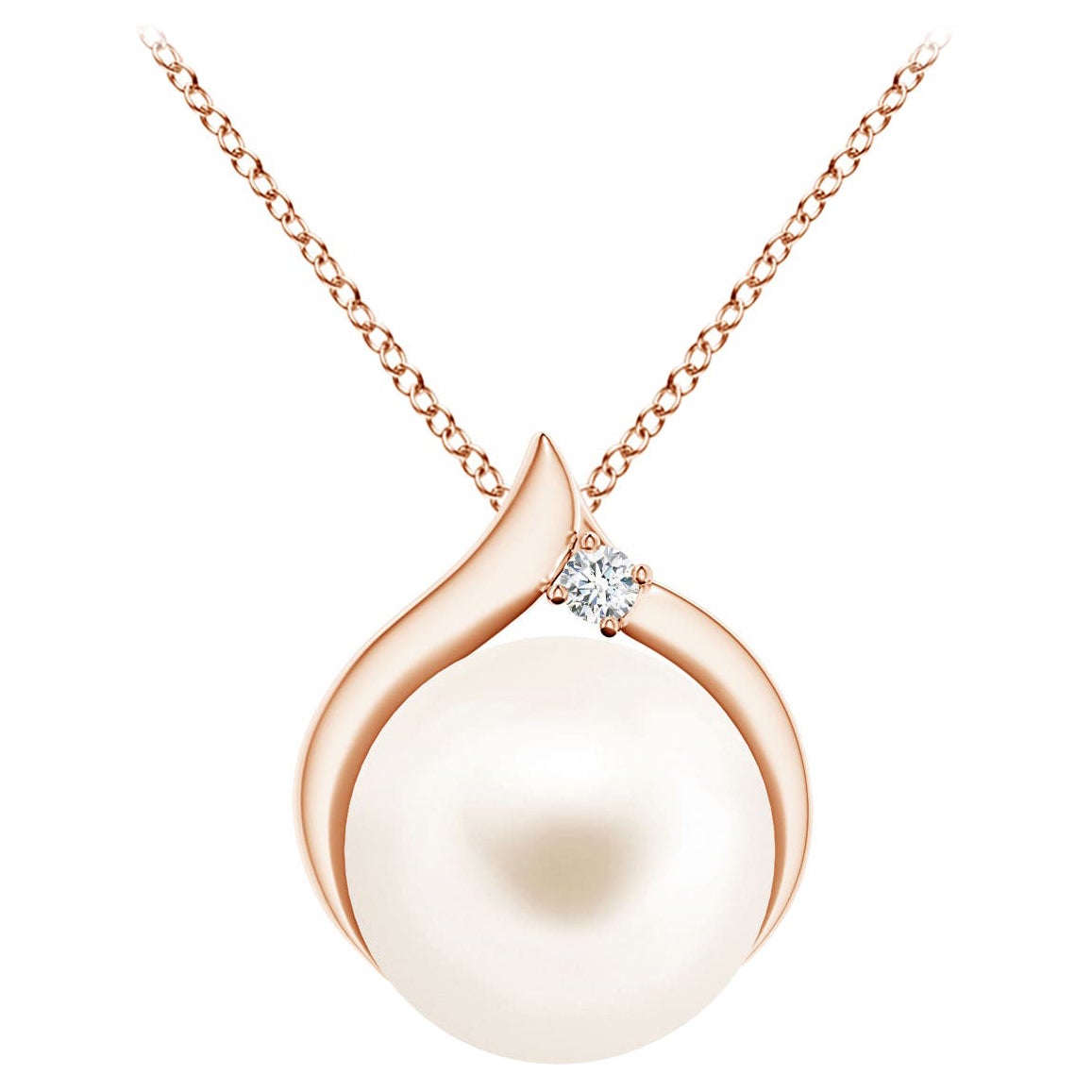 Freshwater Cultured Pearl Solitaire Pendant with Diamond in 14K Rose Gold For Sale