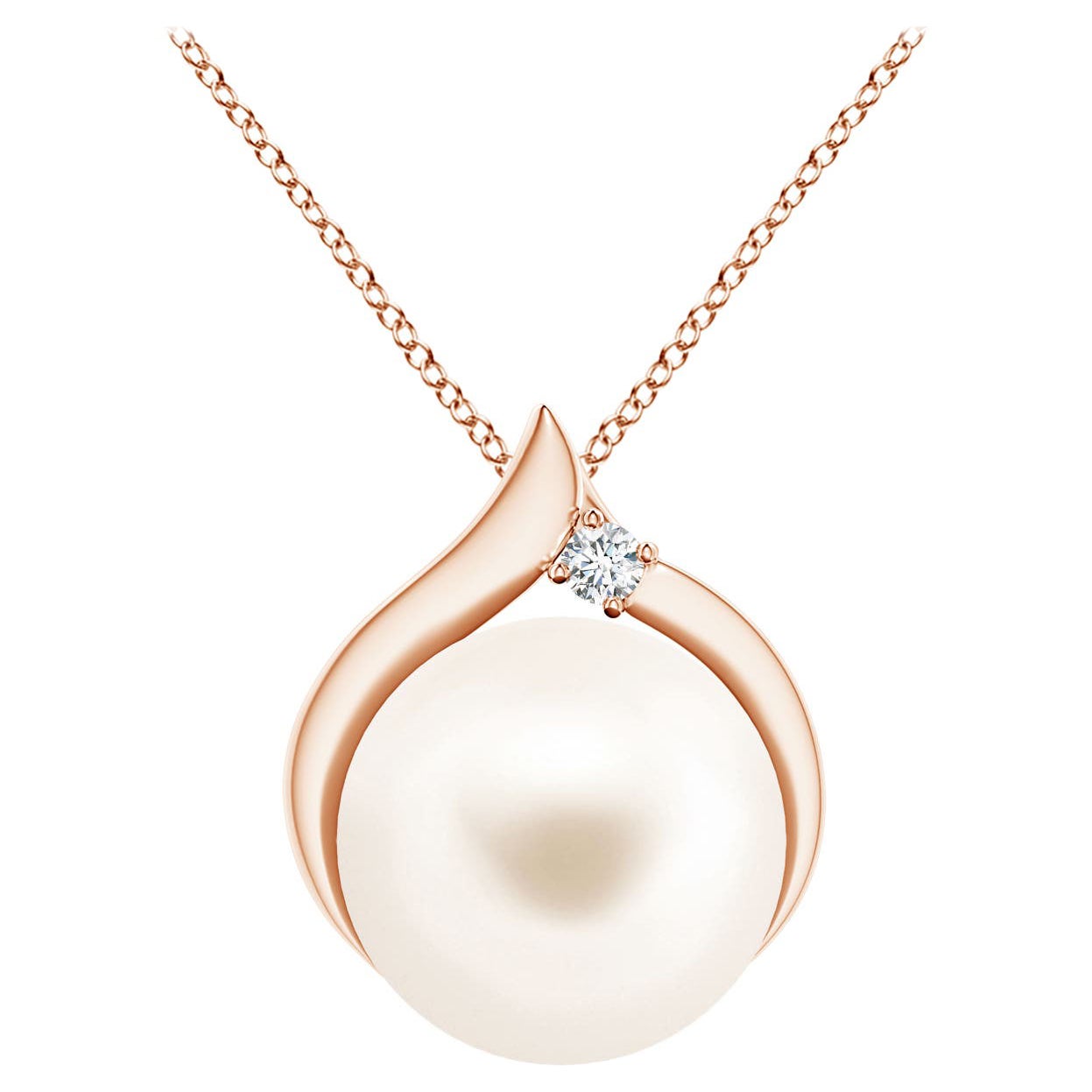 Freshwater Cultured Pearl Solitaire Pendant with Diamond in 14K Rose Gold For Sale