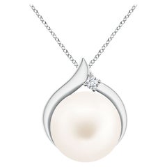 Freshwater Cultured Pearl Solitaire Pendant with Diamond in 14K White Gold