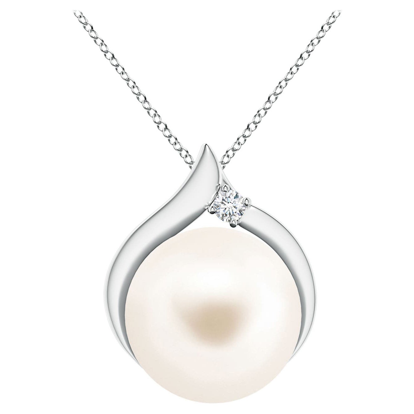 Freshwater Cultured Pearl Solitaire Pendant with Diamond in 14K White Gold