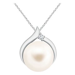 Pendentif solitaire en or blanc 14 carats avec perles de culture d'eau douce et diamants