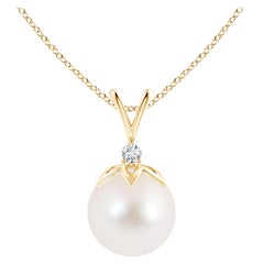 Freshwater Cultured Pearl V-Bale Pendant with Diamond in 14K Yellow Gold