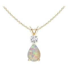 ANGARA Pendentif goutte d'eau en or jaune 14 carats avec opale naturelle de 0,42 carat et diamants