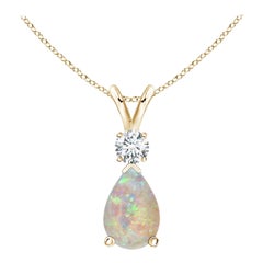 ANGARA Pendentif en or jaune 14 carats avec opale naturelle en forme de goutte d'eau de 0,90 carat et diamants