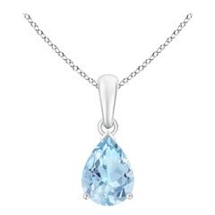 ANGARA Natural Pear-Shaped 0.85ct Aquamarine Solitaire Pendant in Platinum