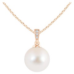 Solitaire Freshwater Cultured Pearl Pendant with Diamonds in 14K Rose Gold