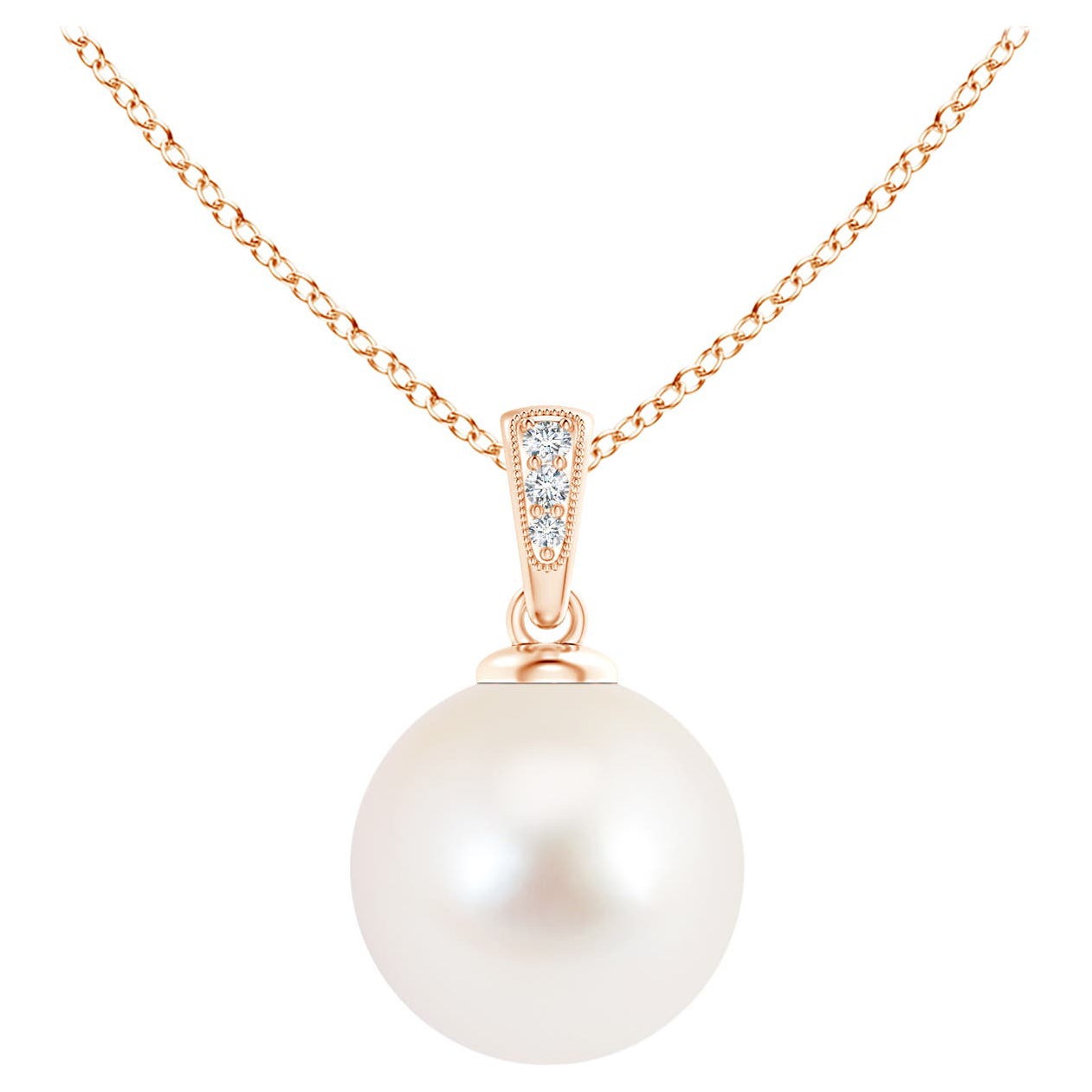 Solitaire Freshwater Cultured Pearl Pendant with Diamonds in 14K Rose Gold