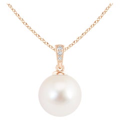 Solitaire Freshwater Cultured Pearl Pendant with Diamonds in 14K Rose Gold