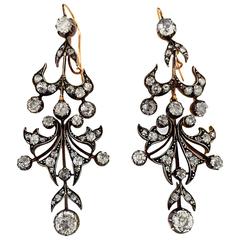 Victorian 6 Carat Diamond Silver Backed in Yellow Gold Chandelier Earrings 4