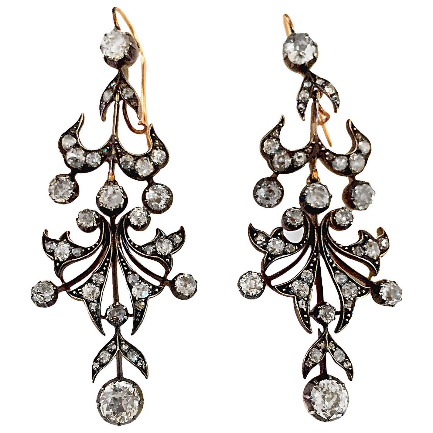 Victorian 6 Carat Diamond Chandelier Earrings For Sale at 1stdibs