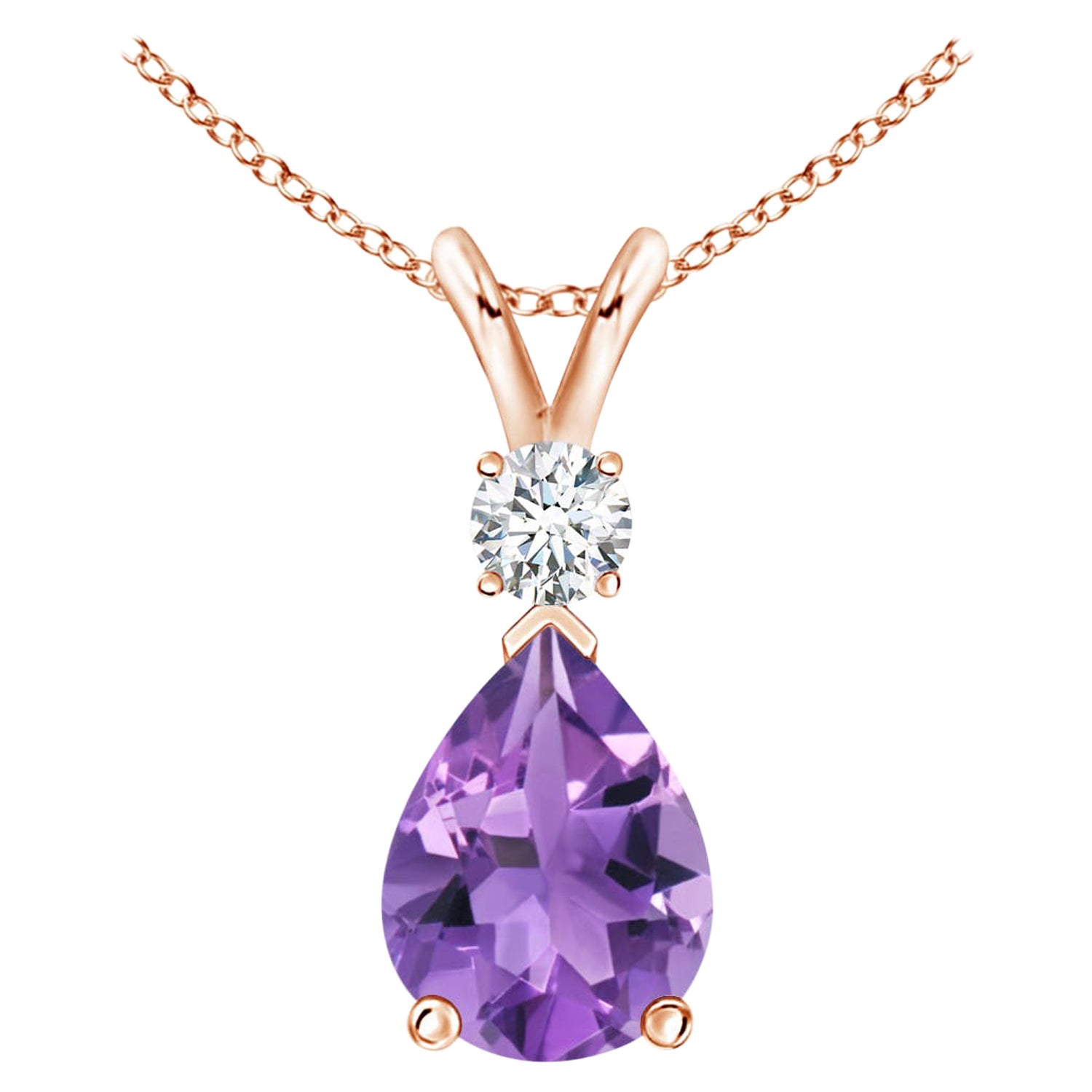 ANGARA Natural 1ct Amethyst Teardrop Pendant with Diamond in 14K Rose Gold
